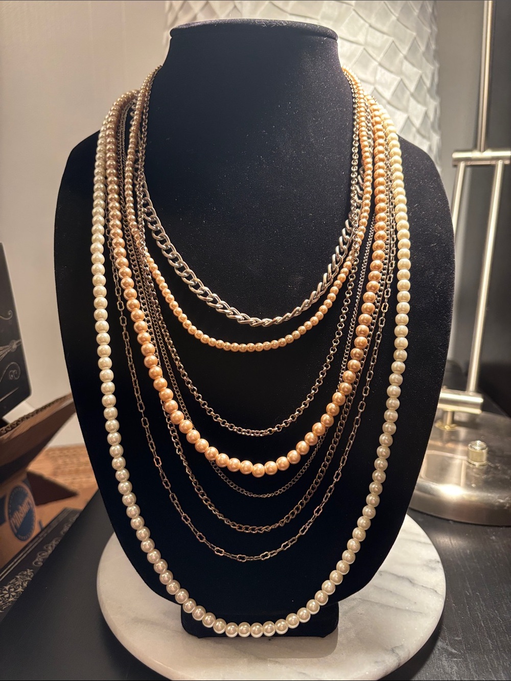 LOFT Layered Pearl and Silver-Tone Chain Necklace Set